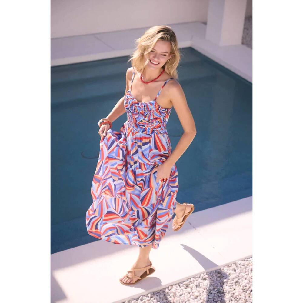 NEW SKIES ARE BLUE printed tiered midi dress in multi - Picture 6 of 9